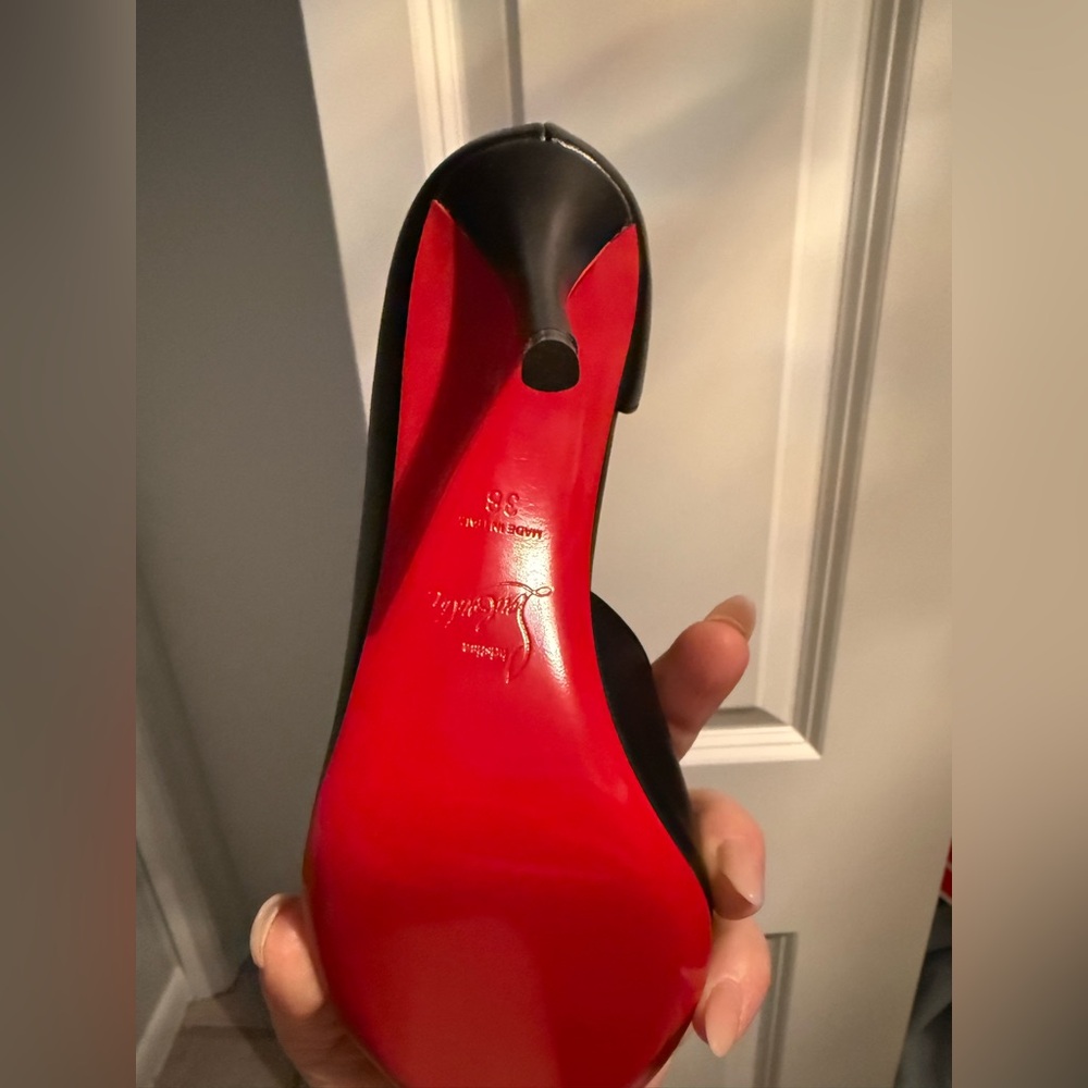 $995 Christian Louboutin Black Leather Posticha 80 Slingback Pumps - Picture 4 of 7
